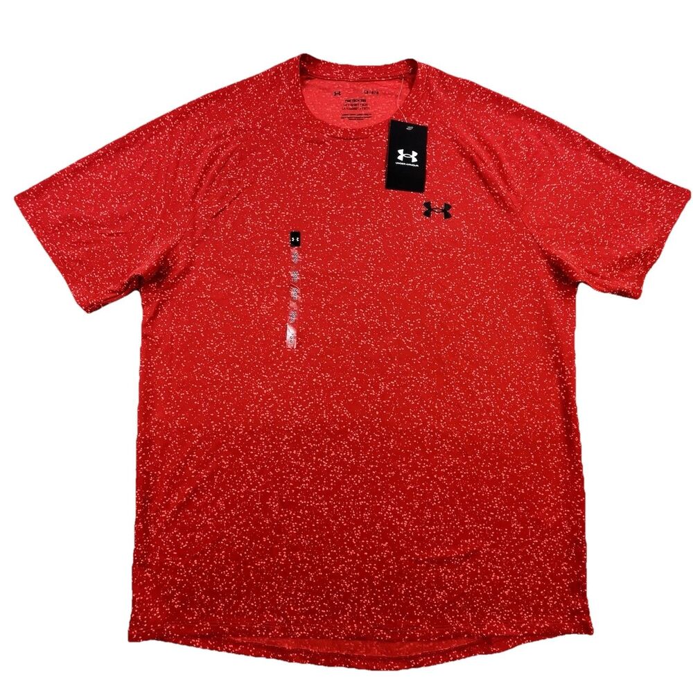 Under Armour Tech Tee Men's L Red Paint Splatter Performance Activewear T-Shirt